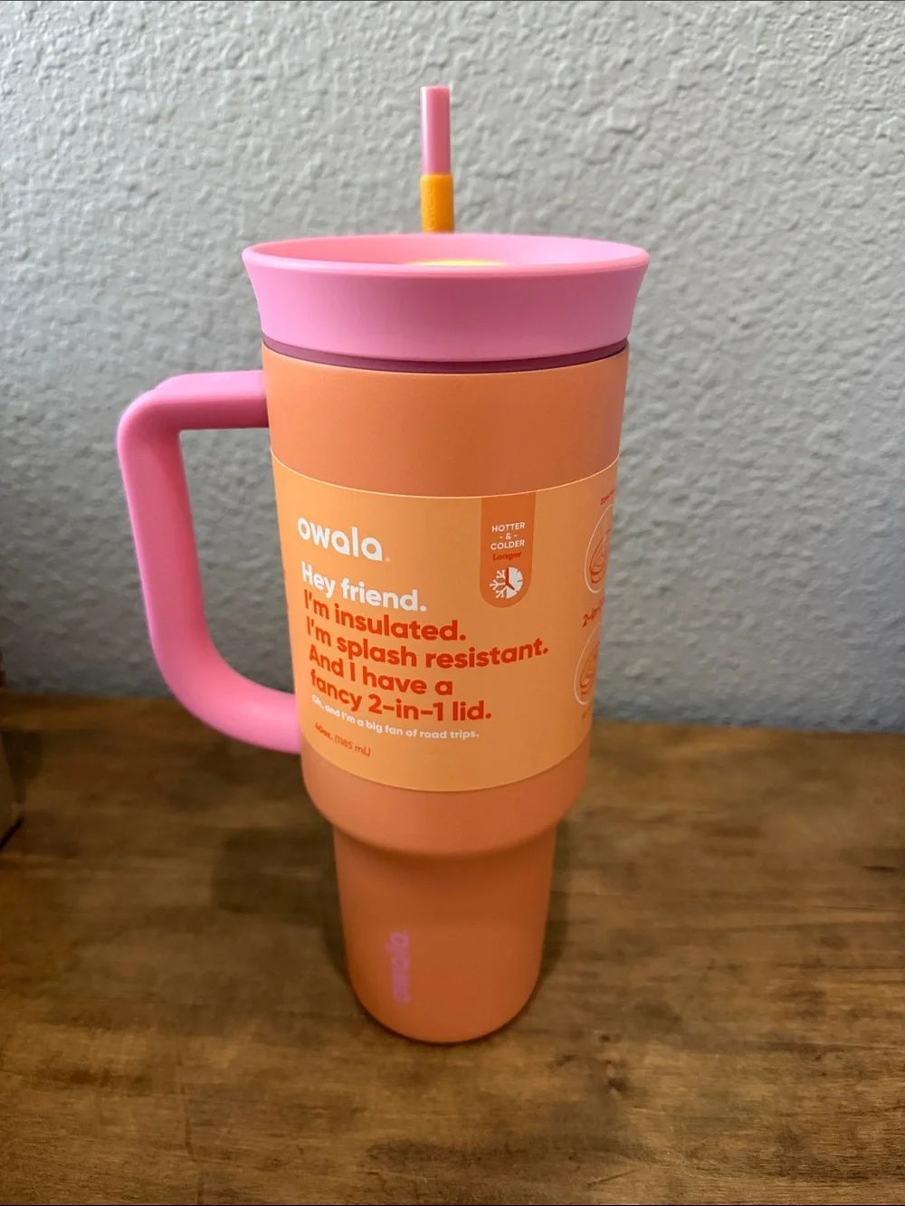 Owala Insulated Travel Tumbler in Peach & Pink 40oz - Picture 1 of 5
